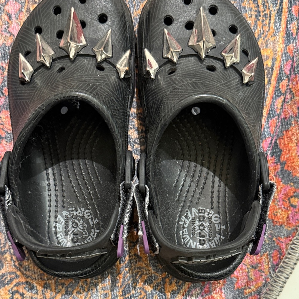Stylish Black Panther Kids Crocs with Silver Accents
